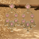 Esha Long Kundan Earrings – Light Pink