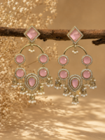 Esha Long Kundan Earrings – Light Pink