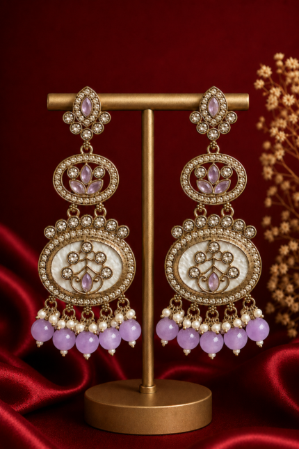 Roshni Long Kundan Dangler Earrings – Lavender