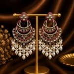 Heena Kundan Pearl Chandbali Earrings – Dark Pink