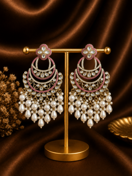 Heena Kundan Pearl Chandbali Earrings – Wine