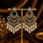 Heena Kundan Pearl Chandbali Earrings – Dark Green