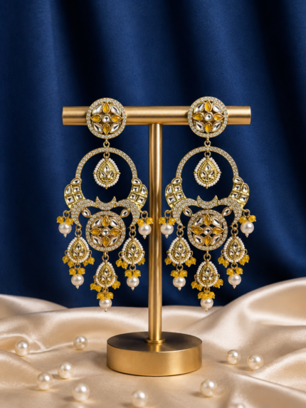 Sonakshi Kundan Chandbali Earrings – Yellow