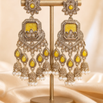 Ruhani Long Kundan Jhumka Earrings – Yellow