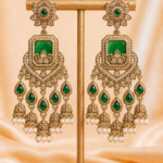 Ruhani Long Kundan Jhumka Earrings – Dark Green