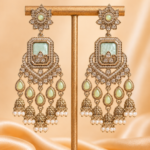 Ruhani Long Kundan Jhumka Earrings – Mint Green