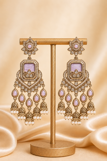 Ruhani Long Kundan Jhumka Earrings – Lavender