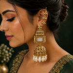 Maheen Premium Jhumka with Kaan Chain – White