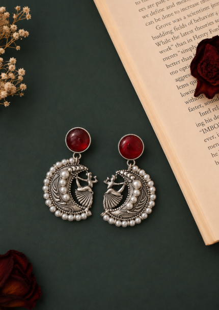Moon Pearl Brass Chandbali Earrings – Ruby