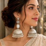 Apoorva White Kashmiri Brass Jhumka Earrings – Statement Pearl Drop Earrings