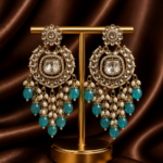 Noor-e-Meher Kundan Chandbali Earrings – Teal Blue Statement Earrings