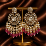 Noor-e-Meher Kundan Chandbali Earrings – Dark Pink Statement Earrings