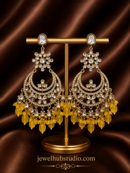 Arpita Long Kundan Earrings – Yellow