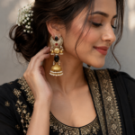 Ameesha Oversized Brass Jhumka Earrings – Black