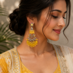 Ganesha Brass Chandbali Earrings – Yellow