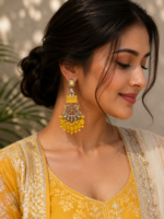 Ganesha Brass Chandbali Earrings – Yellow
