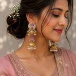 Ameesha Oversized Brass Jhumka Earrings – Light Pink