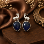 Mrigaya Deer Motif Brass Earrings – Navy Blue