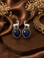 Mrigaya Deer Motif Brass Earrings – Navy Blue