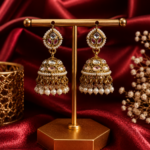 Monica White Kundan Jhumka Earrings Crystal Drops