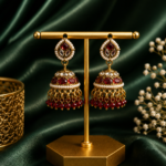 Monica Red Kundan Jhumka Earrings Crystal Drops