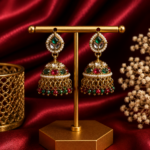 Monica Red Green Kundan Jhumka Earrings Crystal Drops