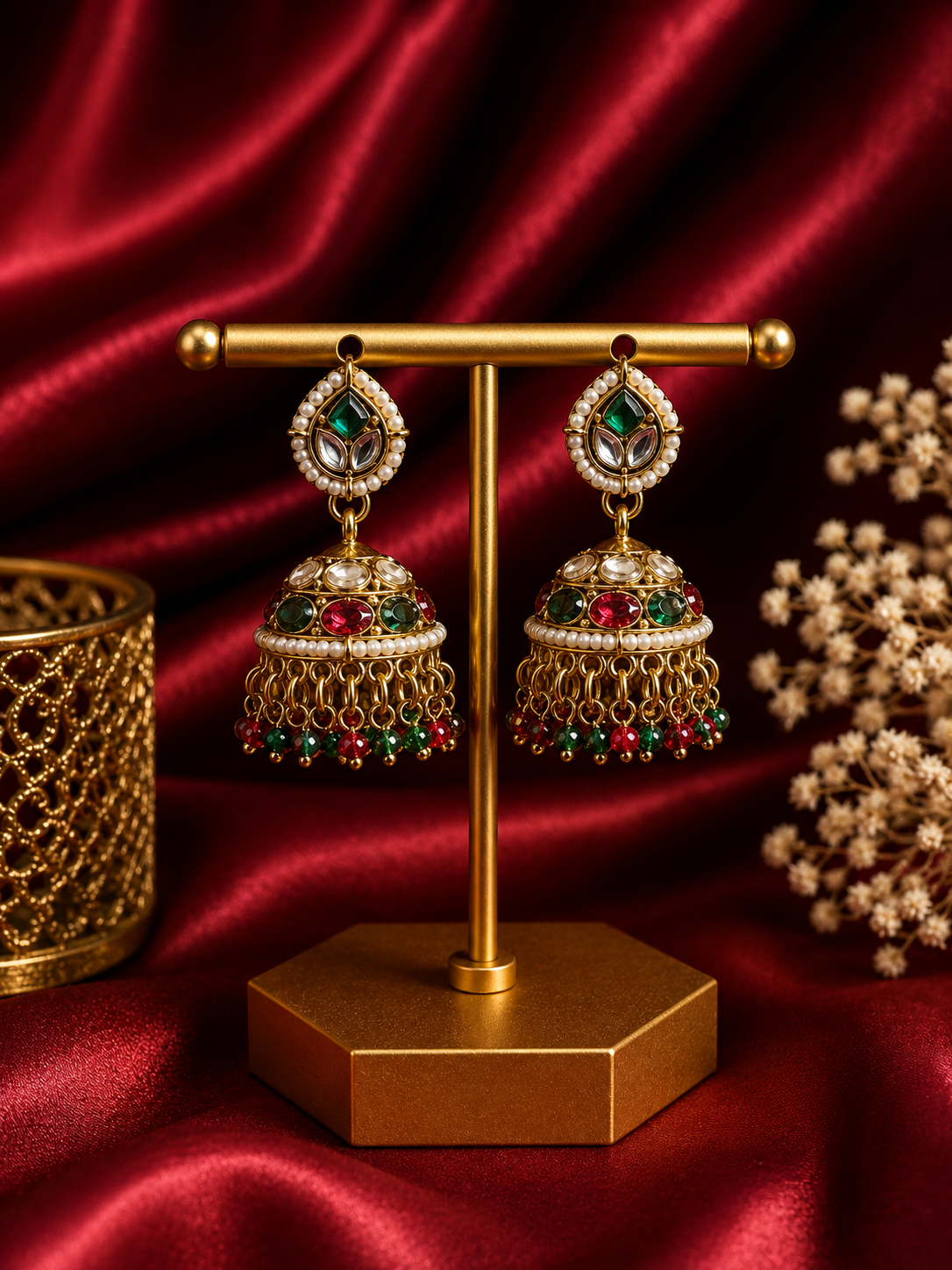 ChatGPT-Image-Aug-5-2026-02_38_32-PM.png Monica Red Green Kundan Jhumka Earrings Crystal Drops - Image 1