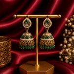 Monica Dark Green Kundan Jhumka Earrings Crystal Drops