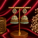 Monica Light Blue Kundan Jhumka Earrings Crystal Drops