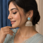Rubeena Kashmiri Brass Jhumka Earrings – Light Blue Traditional Statement Earrings