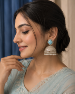 Rubeena Kashmiri Brass Jhumka Earrings – Light Blue Traditional Statement Earrings