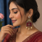 Anamika Bird Brass Statement Earrings – Ruby | Handcrafted Ethnic Dangler Earrings for Women