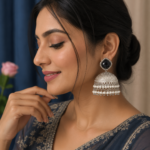 Rubeena Kashmiri Brass Jhumka Earrings – Black Traditional Statement Earrings