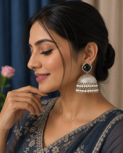 Rubeena Kashmiri Brass Jhumka Earrings – Black Traditional Statement Earrings
