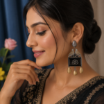 Anamika Bird Brass Statement Earrings – Black | Handcrafted Ethnic Dangler Earrings for Women