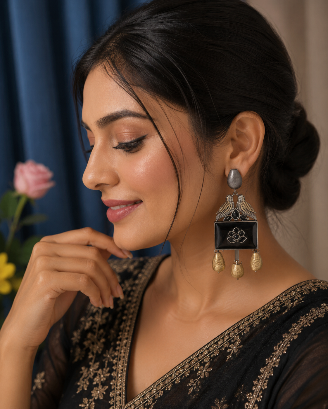 ChatGPT-Image-Aug-5-2026-03_47_08-PM.png Anamika Bird Brass Statement Earrings – Black | Handcrafted Ethnic Dangler Earrings for Women - Image 1