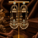 Jassi Kashmiri Long Ghungroo Earrings with Pearl Drops – Mint Green