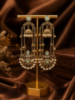 Jassi Kashmiri Long Ghungroo Earrings with Pearl Drops – Mint Green