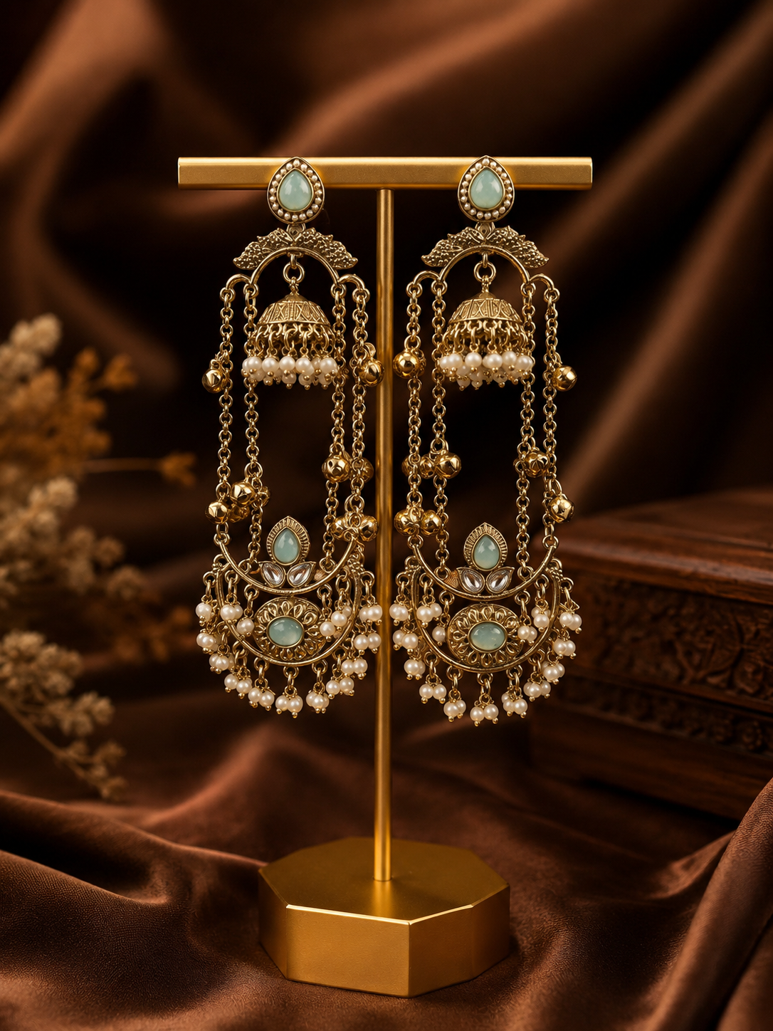 ChatGPT-Image-Aug-7-2026-02_52_52-PM.png Jassi Kashmiri Long Ghungroo Earrings with Pearl Drops – Mint Green - Image 1