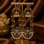 Jassi Kashmiri Long Ghungroo Earrings with Pearl Drops – Purple