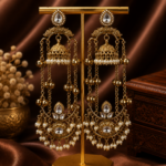Jassi Kashmiri Long Ghungroo Earrings with Pearl Drops – White