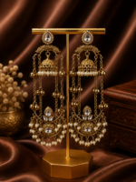 Jassi Kashmiri Long Ghungroo Earrings with Pearl Drops – White
