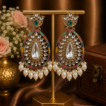 Varsha Kundan Pearl Earrings – Traditional Ethnic Statement Earrings Multi