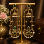 Jassi Kashmiri Long Ghungroo Earrings with Pearl Drops – Dark Green
