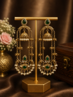 Jassi Kashmiri Long Ghungroo Earrings with Pearl Drops – Dark Green