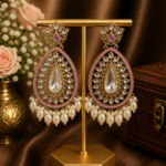 Varsha Kundan Pearl Earrings – Traditional Ethnic Statement Earrings Lavender