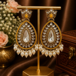 Varsha Kundan Pearl Earrings – Traditional Ethnic Statement Earrings Yellow