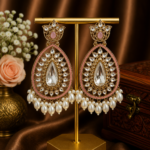 Varsha Kundan Pearl Earrings – Traditional Ethnic Statement Earrings Light Pink