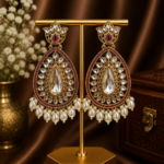 Varsha Kundan Pearl Earrings – Traditional Ethnic Statement Earrings Wine