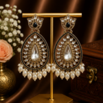 Varsha Kundan Pearl Earrings – Traditional Ethnic Statement Earrings Black